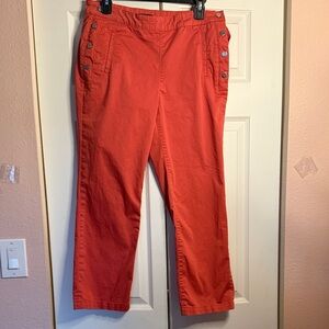 Massimo Dutti Coral Orange Cropped Pants with Side Buttons Nautical Style